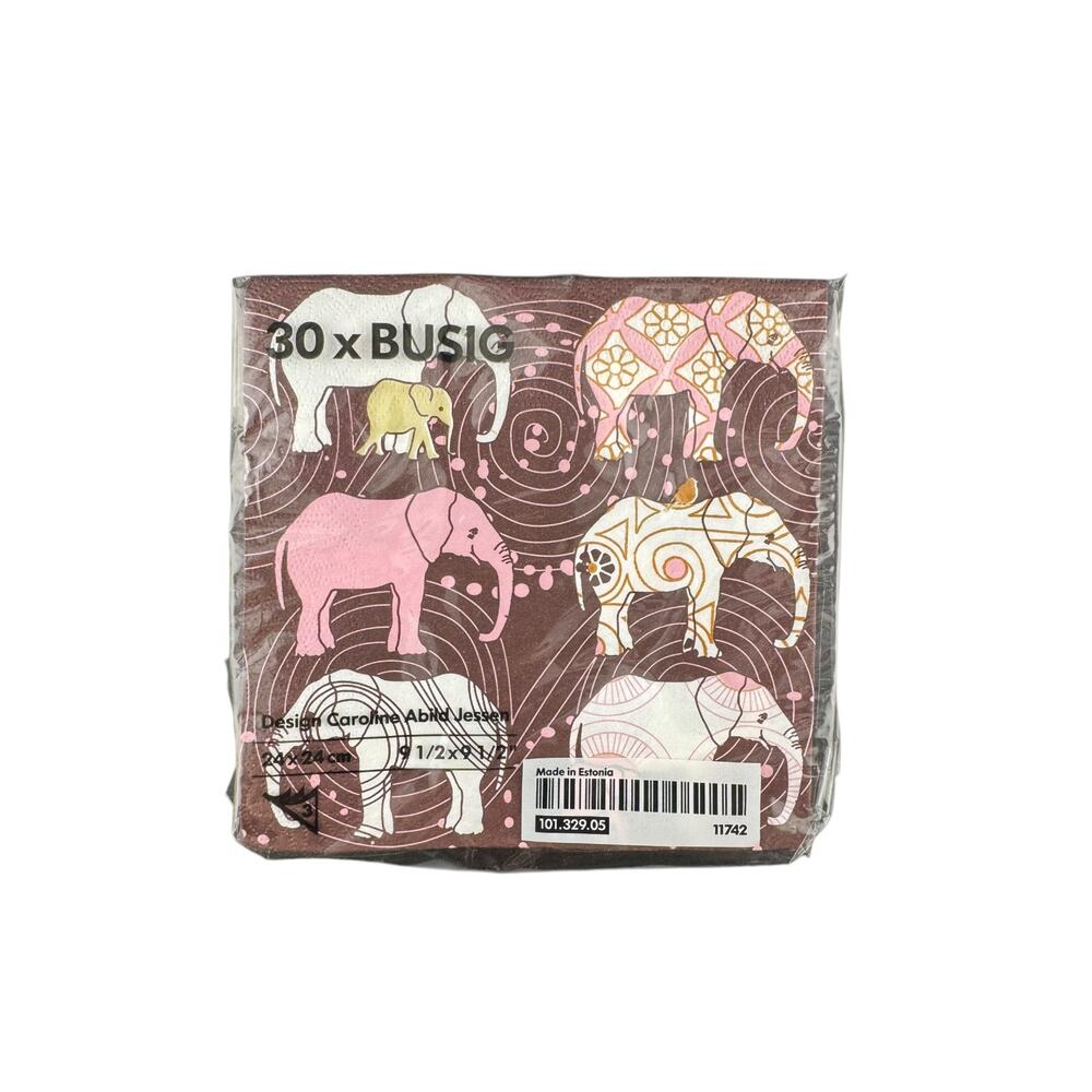 Limited Edition Retired IKEA Busig Paper Cocktail Napkins Elephants 2008
